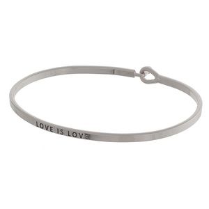 Inspirational Bangle Bracelet - Love Is Love - Silver